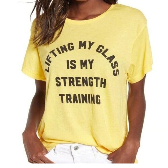 WILDFOX NWT "LIFTING MY GLASS IS MY STRENGTH" YELLOW SHORT SLEEVE … - Picture 3 of 3